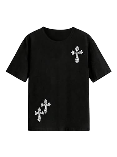 WDIRARA Boy's Cross Graphic T Shirt Short Sleeve Crew Neck Tee Casual Top