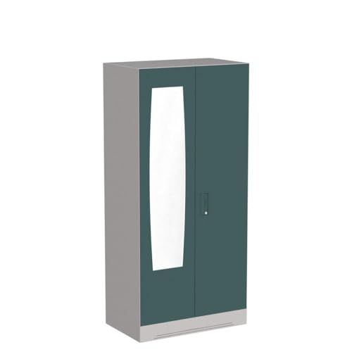 Image of GODREJ INTERIO Almirah Slimline 2-Door Steel Almirah, Cupboard for Clothes (Textured Sea Pine), 1-Year Warranty, 1 Locker, 4 Shelves and Leaf Design Mirror