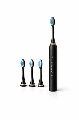 Image of Aura Essentials Sonic Electric Toothbrush for Adults & Kids | 5 Cleaning Modes | 34000 Strokes /Min | USB Rechargeable | 4 Brush Heads | Waterproof IPX7 | Deep Cleaning Electric Tooth Brush