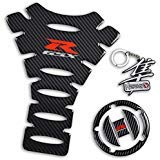 Revso Star Real Carbon Look, Fuel Gas Tank Cap, Protector Pad, Tank Pad Decal Stickers, Tank Protector for GSXR 600 GSXR 750 GSXR 1000 K6 K7 K8 K9 L1 2006-2017 with Keychain , 3pcs per set