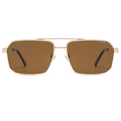 Image of SOJOS Retro Polarized Square Sunglasses for Women Men Vintage Large Double Bridge UV Protection Metal Sun Glasses SJ1246