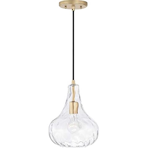 Austin Allen AA1004SF River Transitional Clear Textured Water Glass Teardrop Pendant Lighting Fixture, 1-Light 100 Watt, 12" H x 9" W, Soft Gold Cover