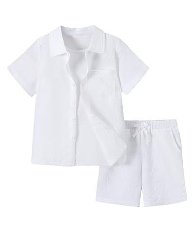 Jecson Boys Summer Outfits Beach Short Sleeve White Button Down