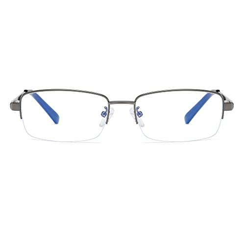 Image of Men's Blue Light Blocking Glasses Half Rim Rectangle Metal Frame | Non prescription Semi Rim Clear Lens Anti Blue light Business Eyeglasses for Computer,Gaming,Phone,Screen,Fashion