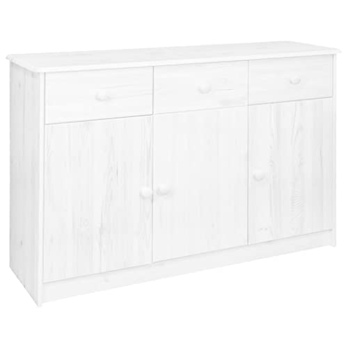 vidaXL Bois de Pin Massif Buffet 3 Tiroirs Armoire de Rangement Organisateur Armoire à Tiroirs Meuble de Rangement Intérieur Blanc 113x35x73 cm