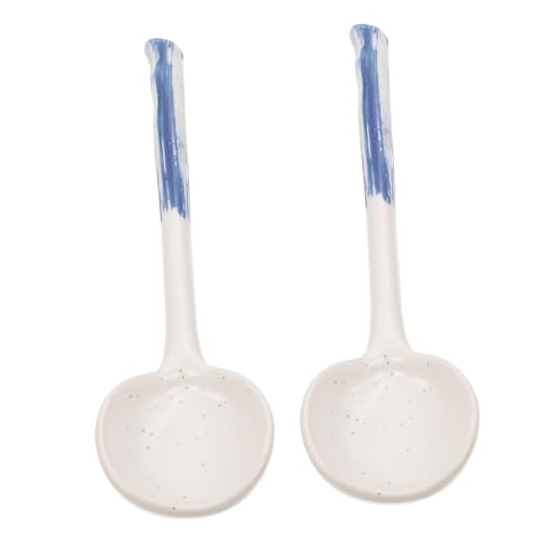 AUTSUPPL 2pcs Rice Spoon Japanese Style Spoon Household Spoon Soup Spoon for Hotel Noodles Flatware Dinner Spoons Vintage Porcelain Spoons Ceramic Spoon Kitchen Tableware Ceramics White