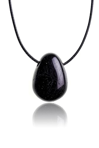 PURAJA Pendentif en pierre précieuse en véritable pierre naturelle: Tourmaline (Schorl) | Chaîne en cristal avec pendentif en forme de goutte y compris un...