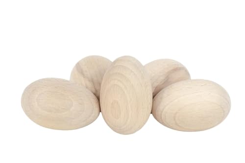Woode World Lot de 5 grands œufs en bois massif pour découpage 65 x 45 mm – La taille d'un œuf de canard ou d'un gros œuf de poule – Idéal pour Pâques
