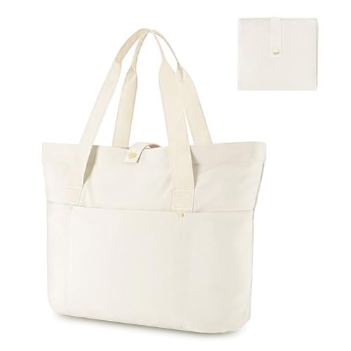 Aucuu Sac a Main Femme Cabas, Sac Fourre-tout Pliable, Sacs Ordinateur, Sacs Fourre-tout Pliable et Léger pour Femme pour Voyage, Gym, Travail, École, Beige,...
