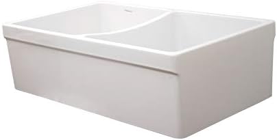 Whitehaus WHQDB532-WHITE Farmhaus Quatro Alcove 33-Inch Reversible Double Bowl Fireclay Sink with Front Apron