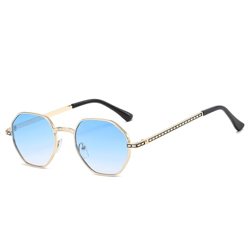 YAMEIZE Metal Small Round Irregular Rimless - Sunglasses for Women Men Trendy Hexagonal UV400 Glasses Metal Frameless Shades Driving