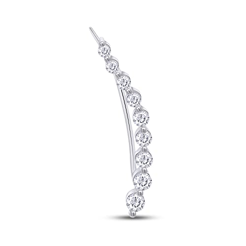 AFFY Floating Curved Bar One Piece Left Ear Crawler Earrings In White Gold Over Sterling Silver