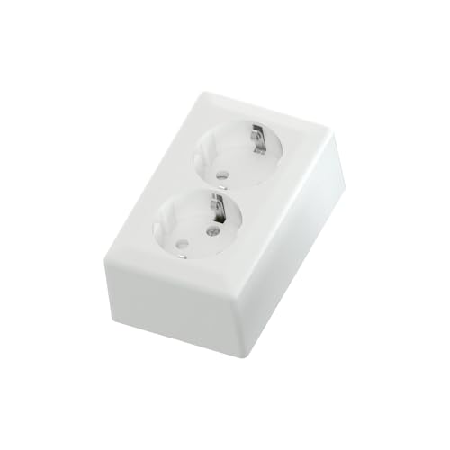Temolink Euro Classic 2 Fach Steckdose 2 Schuko Aufputz Wandsteckdose 250V 16A 103 x 65 mm Steckdosen Weiß