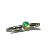Salish Sea Inspirations Ethiopian Opal Ring Beaded Skinny Band Vintage Silver