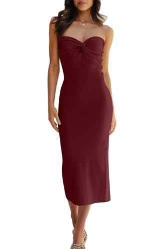 Image of LILLUSORY Women 2026 Summer Spring Corset Bodycon Midi Vacation Sun Dresses Sexy Baby Bridal Shower Wedding Long Maxi Beach Graguation Birthday Party Cocktail Cute Clothes Trendy Outfits Wine Red XS