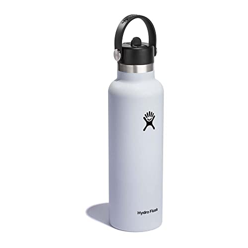 HYDRO FLASK - Water Bottle 621 ml (21 oz) - Vacuum Insulated Stainless Steel Water Bottle with Flex Straw Cap - BPA-Free - Standard Mouth - White