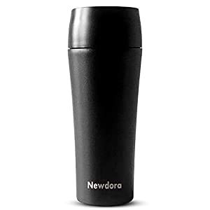 Newdora Termo Cafe, Botella Agua Acero Inoxidable, Tazas Cafe Personalizadas 380ML Travel Mug, Reutilizable Botella Termica para al Aire Libre, Camping, Gimnasio en Casa,Fácil de Limpiar,sin BPA-Negro