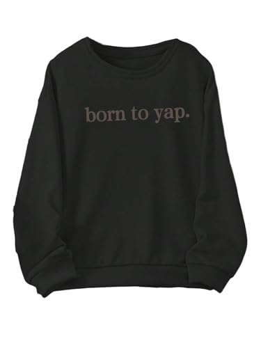 SOLY HUX Girl's Graphic Sweatshirt Letter Print Crewneck Drop Shoulder Long Sleeve Casual Fall Pullover Tops Black Letter 12Y