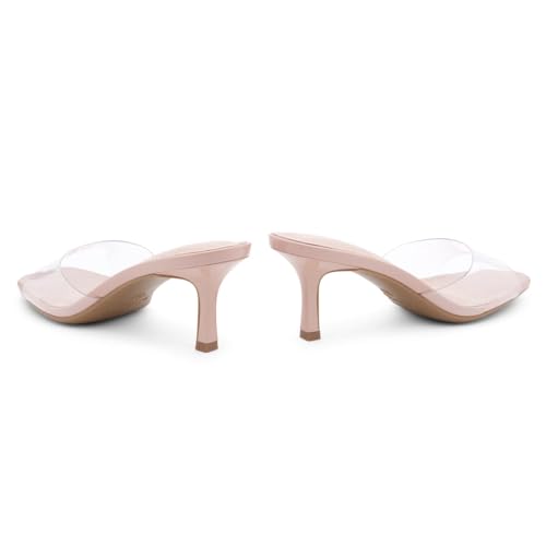Image of Shoe Land Women's Low Heels Stiletto Heeled Slides, Open Toe One Band Slip-On Heeled Mules - Dressy Heeled Sandals for Prom, Party Wedding and Vacation