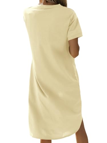 Image of Dyexces Summer Dress for Women Crew Neck Short Sleeve Solid Basic T-Shirts Casual Midi Dresses with Pocket
