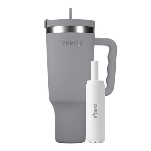 Image of ZeroB H2OHH Tumbler with Purifier (GRAY) | 1 Litre SS304 Tumbler | Removes 99.9% Bacteria & Viruses | Eco-Friendly | Travel, Gym, Office, College | 2 Extra Filter Pads, 2 Straws Included.