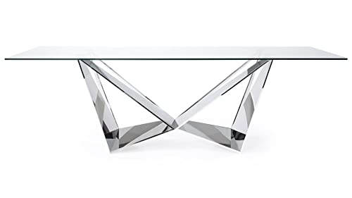 Modern Serra 94" Dining Table - Clear Glass With Polished Stainless Steel Base #TOP2