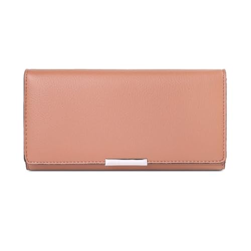 Portafogli da lavoro Porta carte Fermasoldi lunghi pelle di vacchetta da donna Portafoglio con blocco in vera Color: Pink