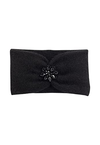 HALLHUBER Strickstirnband im Alpaka-Wolle-Viskose-Mix mit Kristallsteinen Black, One Size Cover