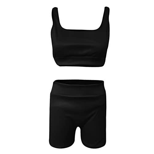 Women Sleeveless Seamless Ribbed Crop Tank High Waist Shorts Yoga Outfits Sets Two Piece Outfits Sweatsuit Matching Sets Black Xl #TOP6