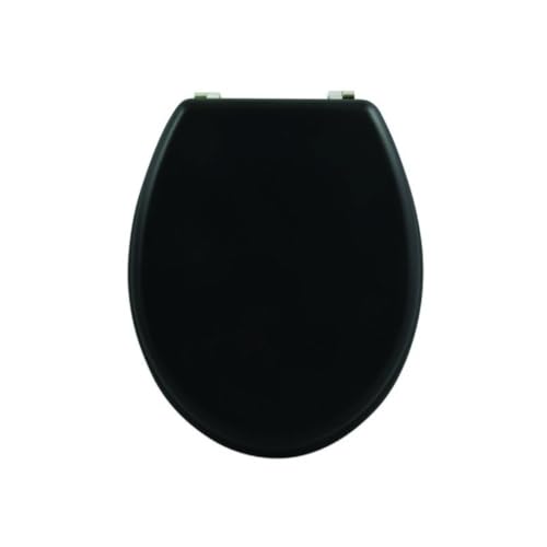 MSV - Abattant WC MDF CLÉO - Charnières Inox - 42.5 x 36.5 x 1.6 cm - Noir Mat - Résistant à l'humidité - Facile à nettoyer - Convient à la plupart des...