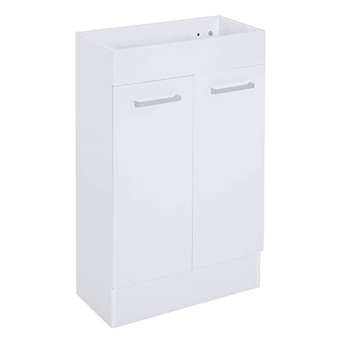 kleankin Mueble Baño con Lavabo Cerámico Mueble Bajo Lavabo con 2 Puertas Estilo Moderno Carga 50 kg 50x86x25 cm Blanco
