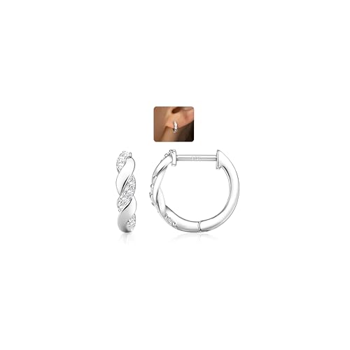 LOLIAS Pendientes Aro Oro 14 Quilates para Mujer Plata Ley 925 Pendientes Oro Gruesos Hipoalergénicos Forma U AAA + CZ Pendientes Aro Huggie Pequeños Pendientes Oro/Plata para Mujer