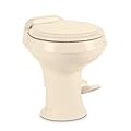 Dometic 320 RV Toilet - Gravity Flush with enameled wood seat - Standard Height Flush with Foot Pedal for RVs, Trailers, and Outdoor Campers