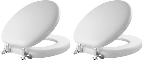 Image of Mayfair Padded Toilet Seat with Chrome Hinges, Soft Vinyl over Wood Core Seat, Made in USA, Round, White (Pack of 2)
