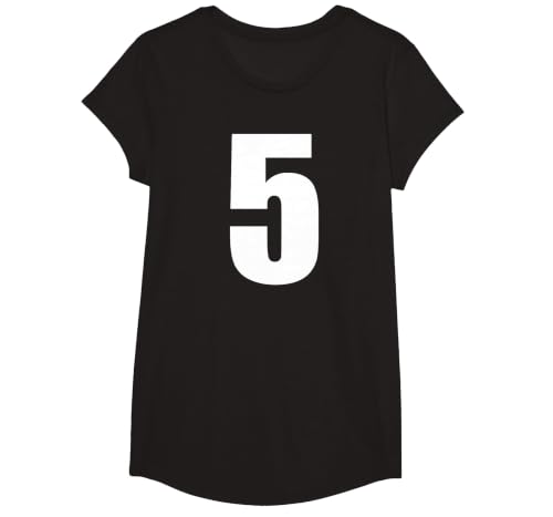 Number Five Numeral 5 Plain White Numbers T-Shirt, Girls, Black, Large