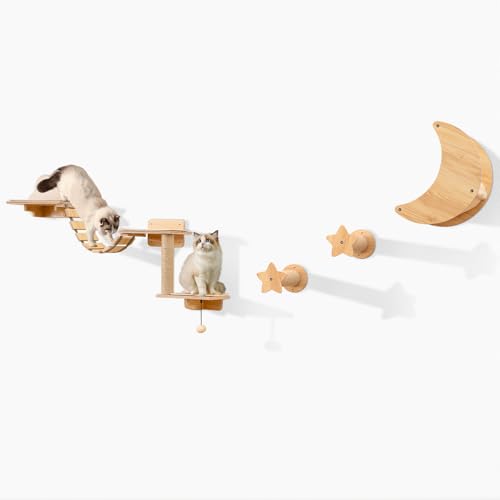 Juego de 6 estantes murales para gatos de madera miniatura 1