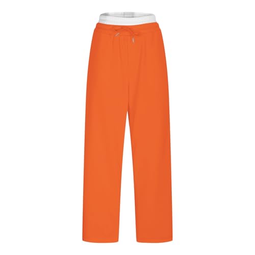 Men Drawstring Long Pants Solid Color Elastic Fake Waist Double-Layer Trousers Double Pocket Baggy Pants Leisure