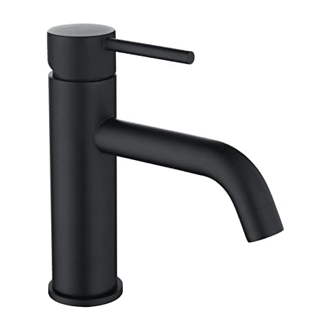 CECIPA Ausa | Slim Designer Washbasin Mixer Tap for Bathroom and Guest Toilet | Small Bathroom Tap with Spout Height 72 mm | High Pressure | Matte Black | Brass Cover