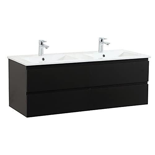 Meuble Double Vasque Suspendu Noir 120 cm Sorrento