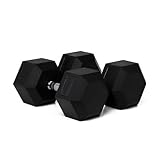BOOMFIT Mancuernas hexagonales 45 kg (par 2×45 kg) con recubrimiento de goma y agarre antideslizante | Pesas y mancuernas para home gym | Ideales para fuerza básica y ejercicio en casa