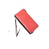 KHASCBNF Bolso De Pulsera Cartera de mano piel con cera aceite for mujer, cremallera, monedero multifunción for teléfono(Red1)