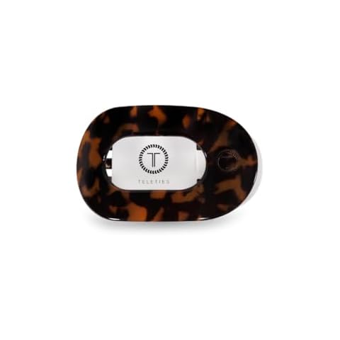 TELETIES - Small Flat Round Clip - Strong Grip, Bendable Teeth, Comfortable Curved Design - For Lying Down, Yoga, Driving & More - Ideal for Thin-Medium Hair - For All Hair Textures - Tortoise Cover