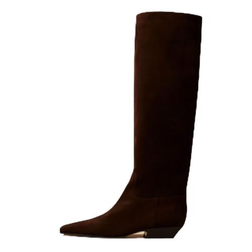 Women's Square Toe Flat Heel Knee High Boots Slip On Boots Low Heel Formal Wide Calf Comfortable Retro Casual Walking Party Office Flat Boots