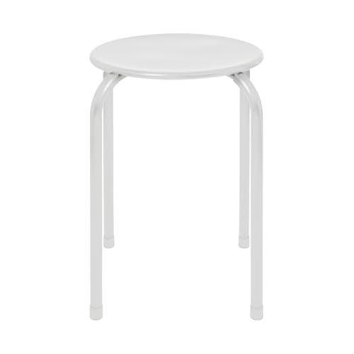 Harbour Housewares Metal Stacking Stool - Matt White - 1x Adults Small Stackable Kitchen Dining Breakfast Bedroom Vanity Dressing Table Sitting Room Office Chair Chairs Seat Set