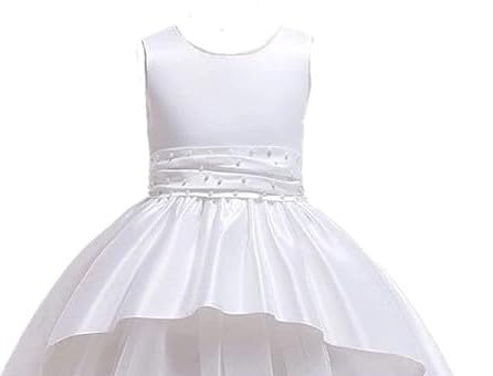 Image of TILISM Girls White Frock Dress Ankle Length Festive Dress with Back Bow (5-6 Years)