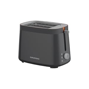 Grundig - TA 5320 Toaster - 7 Bräunungsstufen, 2 Röstfächer - 800 Watt Leistung, Auftau-Funktion, Krümelschublade - Edelstahl-Gehäuse - 20 x 30 x 18 cm - Grau/Terracotta