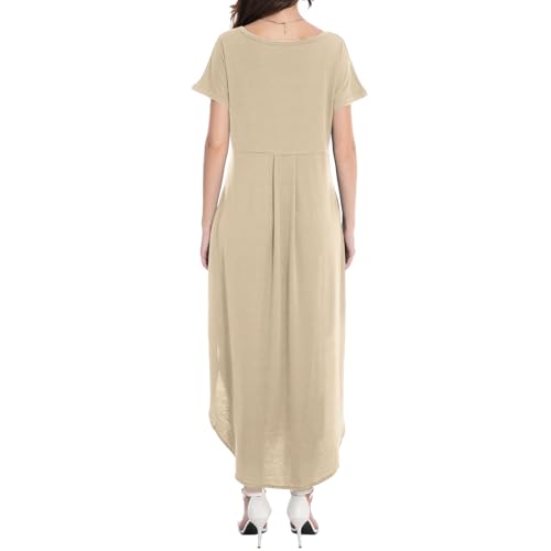 Image of Matchstick Women's Flowy Maxi Dress V-Neck Relaxed Loose Fit Short Sleeve Casual Sundress with Pockets Side Split Beach Dress