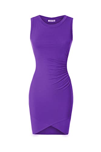 MINEFREE Women's Casual Crew Neck Bodycon Sleeveless Dress Purple M