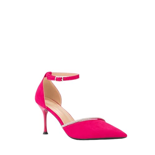 MODELISA - Zapato De Tacon Fino Hebilla Pulsera Tobillo Fiesta Brillo Mujer (Fucsia, 36)