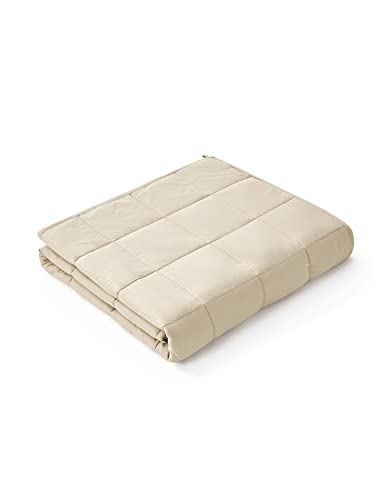 YnM Weighted Blanket,Heavy 100 Percent Oeko-Tex Certified Cotton Material, Bed Blanket for One Person of 140lbs, Ideal for Queen/King Bed (60x80 Inches, 15 Pounds, Khaki)